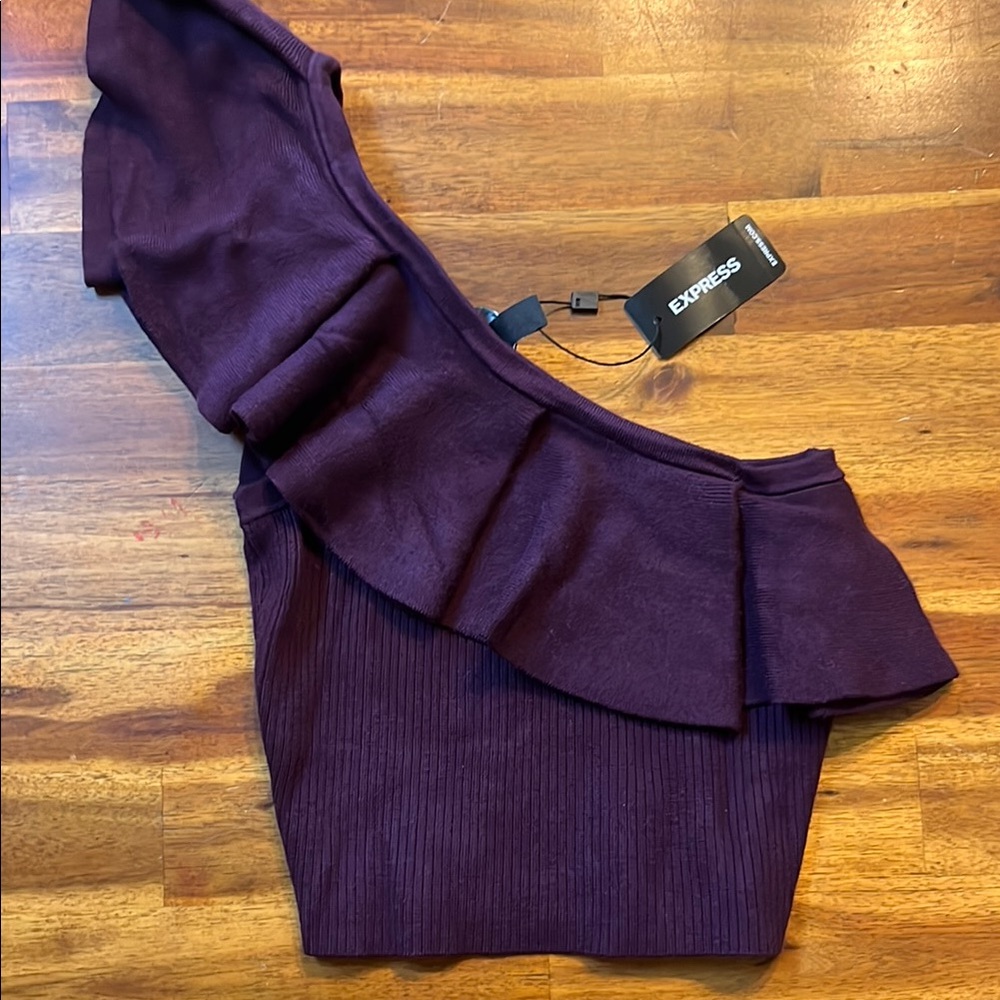 Express Plum Ruffle One-Shoulder Top